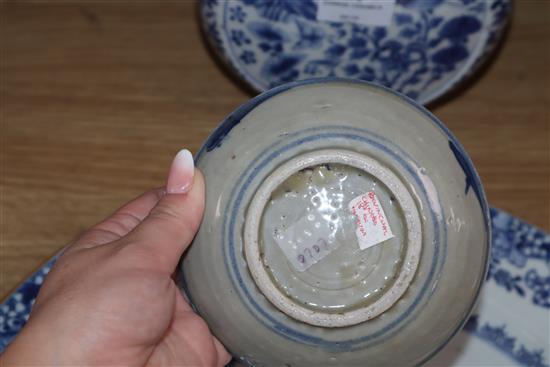 A Chinese blue and white moon flask, charger etc largest diameter 41cm